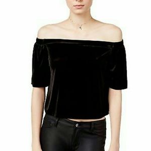 Bar III Women's Black Velvet Off the Shoulder Top